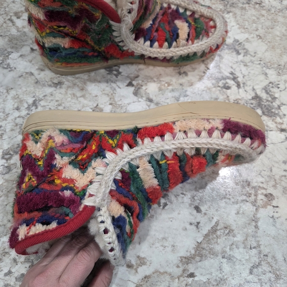 Mou Woven Lined Multicolor Knit Slip-On Eskimo Ankle Boots Size 8.5/9Free People - Picture 10 of 11